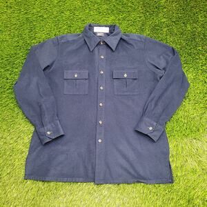VTG JCPenney The Men's Shop Brushed Polyester Button Shirt L/XL 23x29 Navy Blue